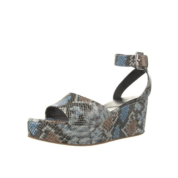 Rachel Comey Juno Wedge Sandals Womens 10 Blue Black Snake Skin Platform Shoes - Picture 3 of 12